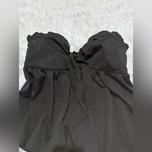 Black Strapless Tie-Front Top